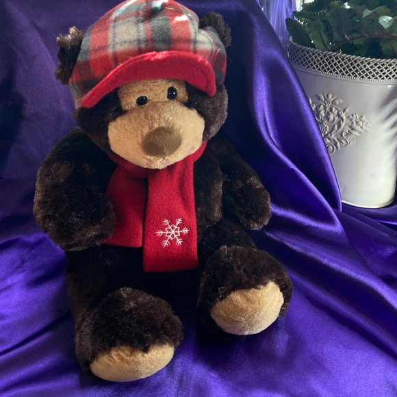 📌Hugfun International Cute fluffy Plush Bear with Scarf and Cap - Picture 1 of 16